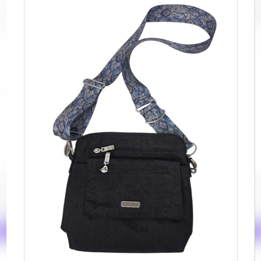 Baggallini Black Travel Crossbody Snake Print Strap